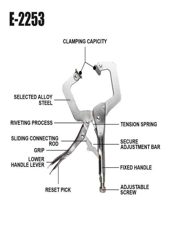 إيست مان كماشة مشبك إيستمان C، 11/275 مم، مصنوعة من فولاذ سبيكي مختار مع مفتاح سداسي 5 مم، طقم كماشة تحكم شديدة التحمل، مشبك قضيب، وسادات دوارة - طقم أدوات فضي (E-2253) - Image 3